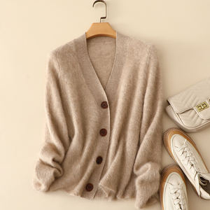 Nanteng Nouveau Stock Frais <span class=keywords><strong>Pas</strong></span> <span class=keywords><strong>Cher</strong></span> 100% Boule <span class=keywords><strong>De</strong></span> <span class=keywords><strong>Laine</strong></span> Col V À Manches Longues En Gros Cardigans Décontractés Cachemire Femme Pull - Product Image 2