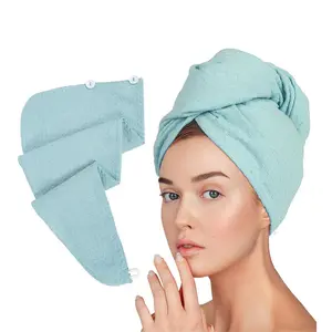 Toalha de cabelo ajustável com dois botões, turbante, toalha de secar para salão de beleza, banho doméstico, secagem rápida, toalha de cabelo de microfibra para mulheres