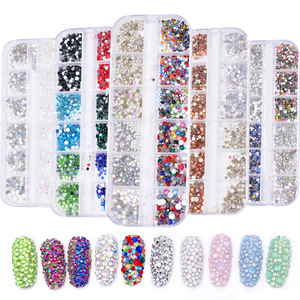 Ensemble de décorations pour ongles en verre à dos plat, strass mixtes pour nail art, 12 compartiments, pour manucure - Product Image 2