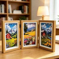Cadre photo en bambou à trois images, écologique, pliable à trois volets, pour bureau, collage, avec verre véritable, pour affichage familial, moderne et personnalisé