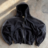 Sudadera con Capucha Personalizada de 500 g/m² con Estampado Gráfico, Logotipo, Efecto Desgastado por el Sol, Sudadera Corta para Hombre, Sudadera con Cremallera Personalizada de Algodón Grueso