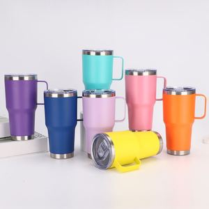 Taza de café de acero inoxidable de doble pared de 20oz/30oz, a prueba de fugas, con aislamiento al vacío, asa metálica y tapa con pajita para viaje - Product Image 5