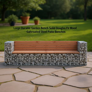 <b>Large</b> Garden Bench Solid Douglas Fir Wood Galvanized Steel <b>Frame</b> Outdoor Patio Furniture Modern Industrial Design 4-Seater - Product Image 2