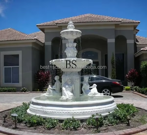 Grande fontaine en marbre beige sculptée à la main pour jardin extérieur, piscine, 3 niveaux - Product Image 3