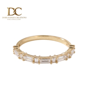 Bague classique en or massif 14 carats certifiée IGI avec diamant de laboratoire taille ronde, taille baguette, taille brillant, bijoux de luxe pour femme, pour mariage - Product Image 1