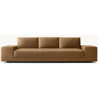 Canapé modulaire moderne à accoudoirs larges en tissu, structure en bois artisanal, coussins en mousse multi-densités, pour salon