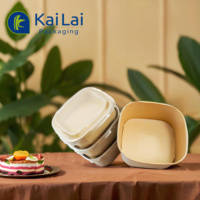 Bol en papier kraft carré/rectangulaire, biodégradable, protection de l'environnement, emballage alimentaire, bol à salade avec couvercle
