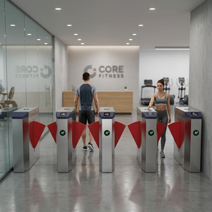 Tourniquet de contrôle d'accès pour supermarché et salle de sport, barrière à ailettes avec lecteur de code QR pour portail d'entrée de <span class=keywords><strong>parc</strong></span> d'attractions - Product Image 1
