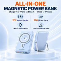 Chargeur sans fil magnétique portable avec support pliable intégré pour la charge de montres, affichage numérique de la puissance et sortie rapide USB-C