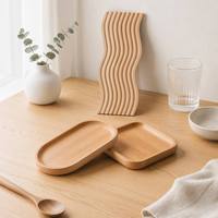 Plateau de service et ensemble d'assiettes en bois de hêtre, assiettes divisées, plateau à nourriture et à collations pour la cuisine, la table à manger, plateau à steak, dessert, salade