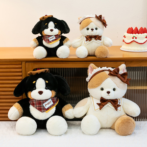 Peluche douce <span class=keywords><strong>pour</strong></span> chat et <span class=keywords><strong>chien</strong></span>, style Kawaii, avec chapeau béret, bandana à carreaux, col marin et nœud en dentelle, fabrication OEM personnalisée - Product Image 1
