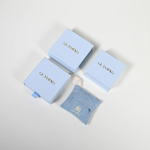 GLAMPKG Wholesale Custom logo Blue Drawer Paper Jewelry <b>Box</b> Packaging <b>Box</b> Cotton Linen Bag Sliding Drawer Jewelry <b>Earring</b> <b>Box</b> - Product Image 6