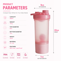 Bouteille de sport en plastique 400 ml pour adultes, anti-fuite, écologique, résistante à l'eau bouillante, avec couvercle à vis, idéale pour les protéines en poudre, parfaite pour les voyages et la salle de sport