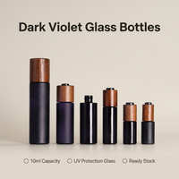 En stock – Flacon en verre violet foncé dépoli à épaule plate de 10 ml, protection UV, pour huiles essentielles, avec bouchon en bois de frêne blanc