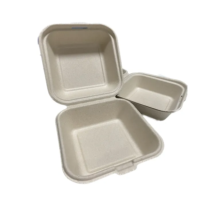 Biyobozunur compostable takeway take-out konteyner hamuru dikdörtgen 3 5 6 bölme gıda hamburger suşi şeker kamışı bagasse kutusu