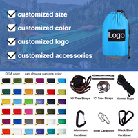 Hamac double personnalisé avec logo d'usine, en corde de nylon, portable, léger, durable, respirant, pliable, capacité 200 kg, 1-2 places