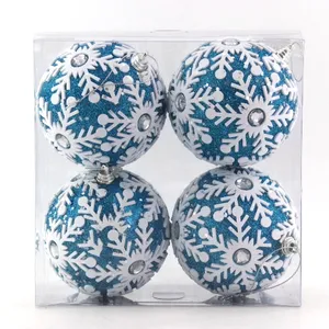 4Pcs Pvc Gift Box 100Mm Poly Dragon White Snowflake Pattern Ball Ornament For Christmas Tree Decor