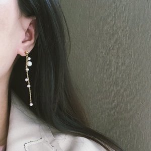 High Quality Simple Ear <b>Ring</b> Ball Long Tassel Natural Pearl Stud Earrings - Product Image 6