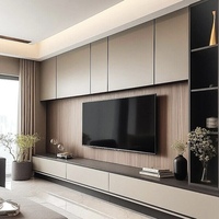 Mueble de TV Moderno de Madera con Diseño de Chimenea con Luz LED, Elevador de Pared para Sala de Estar y Uso en Hoteles