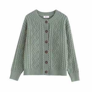 <span class=keywords><strong>Cardigan</strong></span> da Donna Ecologico Classico con Scollo a V e Maniche Lunghe in Morbido Misto Cotone, Chiusura Monopetto con Bottoni, Colori Crema, Nero, Rosso, Verde Salvia - Product Image 6