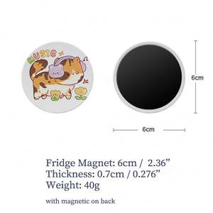 Aimant de réfrigérateur en céramique rond avec motif de chat de dessin animé, impression UV, aimant de réfrigérateur personnalisé, aimant de réfrigérateur en céramique vierge pour sublimation - Product Image 5