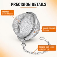 Infuseur à thé en acier inoxydable 304 de qualité alimentaire, boule à mailles fines pour thé en vrac avec chaîne et crochet pour la préparation du thé à la maison et en cuisine