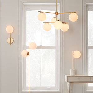 Lustre linéaire <span class=keywords><strong>Simig</strong></span> Lighting moderne et simple, avec sphères en verre opale et tiges, 6 lumières, finition laiton doré, pour éclairage intérieur - Product Image 2