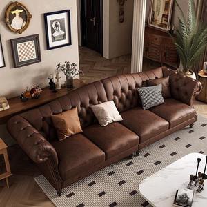 Venta caliente americano clásico estilo Vintage arte Hotel café combinación sala de estar Retro cuero Chesterfield sofá 1 2 3 plazas - Product Image 3