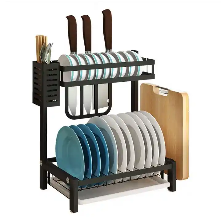 Dish Drying Rack with Drainboard Set, 2 Tier Dish Racks for Kitchen Co