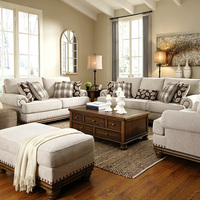 Ensemble de canapés traditionnels 3 places avec clous décoratifs, meubles de salon en tissu à accoudoirs roulés avec coussins d'appoint et pieds en bois massif