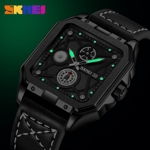Skmei Square Men's Watch Analog Quartz Black Leather Strap Waterproof Luminous Business Fashion Wristwatch - Product Image 3