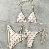 Ensemble bikini triangle à pois 2026 pour femme, maillot de bain dos nu à nouer sur les côtés, style rétro Y2K, tenue de plage