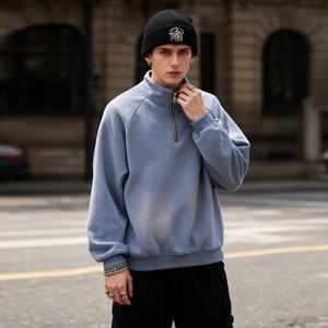 TKAN354D personalizado para hombre 1/4 cremallera 100% algodón Boxy de talla grande desgastado Vintage ácido lavado 3D patrón gota hombro Sudadera con capucha - Product Image 1