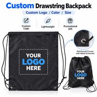Sac à dos à cordon en polyester 210D noir, direct usine, avec logo de tente blanche imprimé pour l'extérieur, personnalisable en gros avec logo blanc