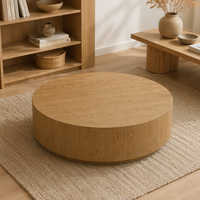 Table basse en chêne de style américain moderne RH, table centrale cylindrique de taille personnalisable, table ronde de luxe en bois dur naturel.