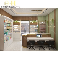 Conception d'intérieur pour pharmacies, comptoir de présentation personnalisé pour dispensaires, étagères de pharmacie, vitrine de pharmacie avec éclairage