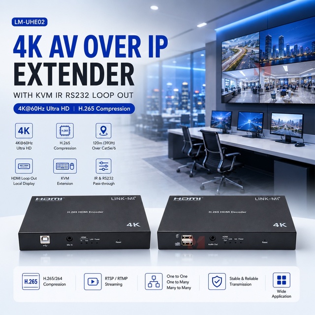 120M AV Over IP Extender 4K60 HDMI Encoder Decoder with KVM IR RS232 Loop Out H265