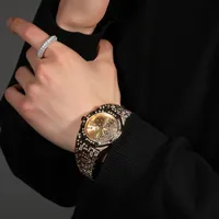 Montre carrée de luxe en acier inoxydable, style hip-hop, entièrement sertie de strass colorés, mouvement à quartz, pour homme d'affaires