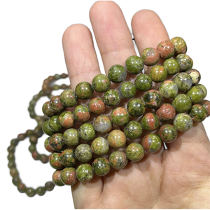 Natural Unakite Polished Gemstone Round Bead Stretch <b>Bracelet</b> for <b>Healing</b> Meditation-AAMEENA AGATE Gujarat - Product Image 1