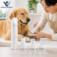 Kit de toilettage électrique 4-en-1 blanc pour animaux de compagnie, 4 têtes, rechargeable USB-C, tondeuse, tondeuse à barbe, broyeur silencieux pour chiens et chats