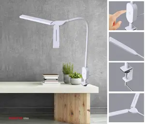 Office LED Clip Table Lamp Double Light Head Adjustable Via Goose Neck Modern Clip Desk Lamps For Lighting