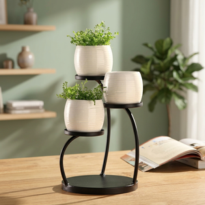 Soporte Redondo Negro de 3 Niveles para Macetas, de Hierro, para Hogar, Jardín, Escritorio, Interior y Exterior - Product Image 2