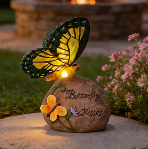 Statua di Farfalla su Roccia Alimentata a Energia Solare, Figurina in Resina con Luce LED per Decorazione Giardino - Product Image 3