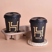 Gobelets en papier noirs jetables à paroi unique personnalisables en usine de 8oz/12oz/16oz pour boissons chaudes avec couvercles pour café "To Go"