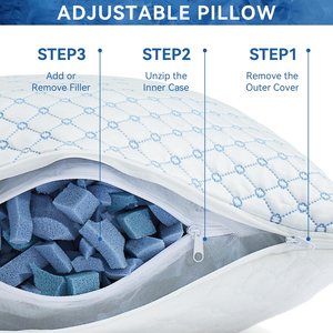 Cooling Gel Memory Foam <b>Pillow</b> Ice Silk Honeycomb Cover, Adjustable Shredded Fill, Removable & Washable, OEM Custom Cold <b>Pillows</b> - Product Image 4