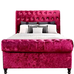 Горячая Распродажа, розовый цвет, двуспальный Королевский размер, бархатная ткань, сани, кровати
