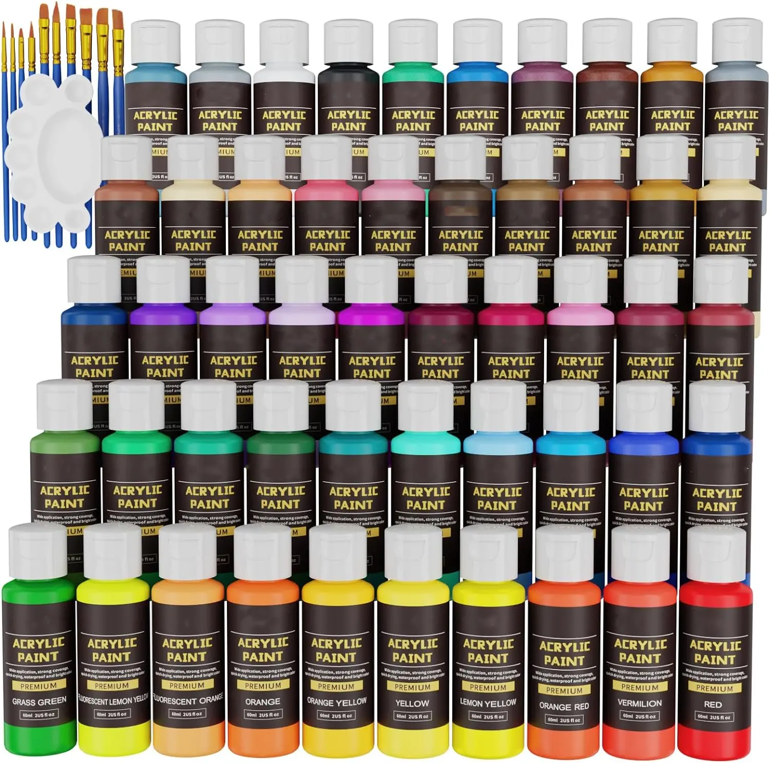 Acrylfarben-Set (60 ml,2 Unzen) Kunstzubehör für Leinwand Stoff Keramik Pumkins Dekoration für Künstler Erwachsene Anfänger Handwerk-Set