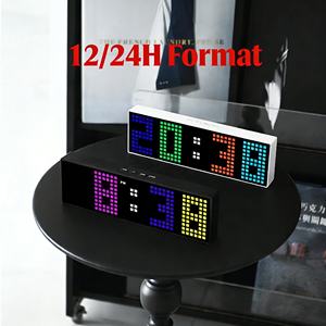Nouvelle horloge numérique LED <span class=keywords><strong>à</strong></span> matrice de points RVB moderne et créative, <span class=keywords><strong>à</strong></span> changement de couleur, avec commande vocale, rétroéclairage, double alarme, calendrier, pour <span class=keywords><strong>table</strong></span>/mur, pour la maison - Product Image 2
