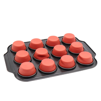 Moule à muffins 12 cavités, en acier au carbone avec des moules antiadhésifs en silicone pour un démoulage facile