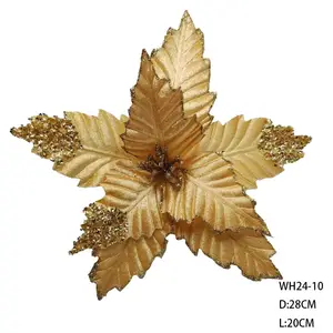 Dekorasi Natal 28cm kustom bunga poinsettia buatan dengan glitter